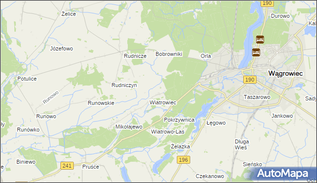 mapa Dębina gmina Wągrowiec, Dębina gmina Wągrowiec na mapie Targeo