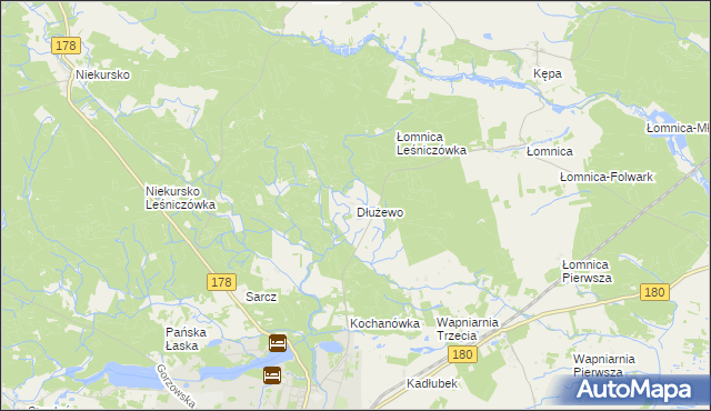 mapa Dłużewo gmina Trzcianka, Dłużewo gmina Trzcianka na mapie Targeo
