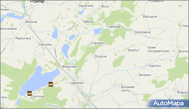 mapa Dłużyna gmina Włoszakowice, Dłużyna gmina Włoszakowice na mapie Targeo