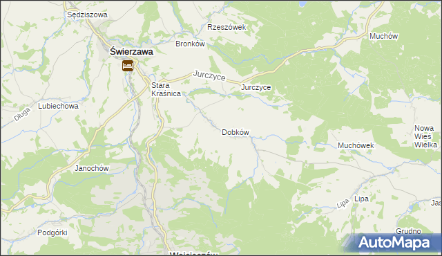 mapa Dobków gmina Świerzawa, Dobków gmina Świerzawa na mapie Targeo