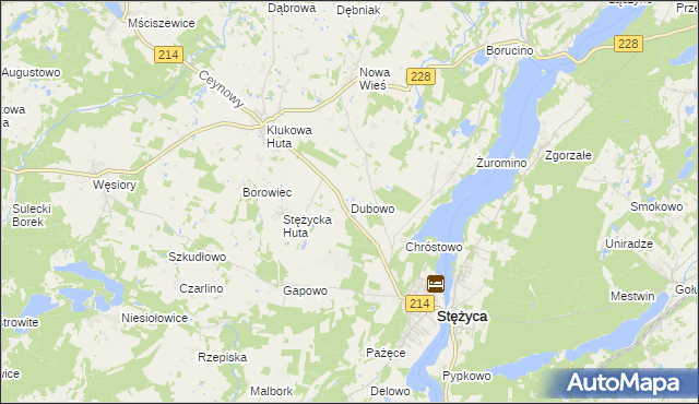 mapa Dubowo gmina Stężyca, Dubowo gmina Stężyca na mapie Targeo