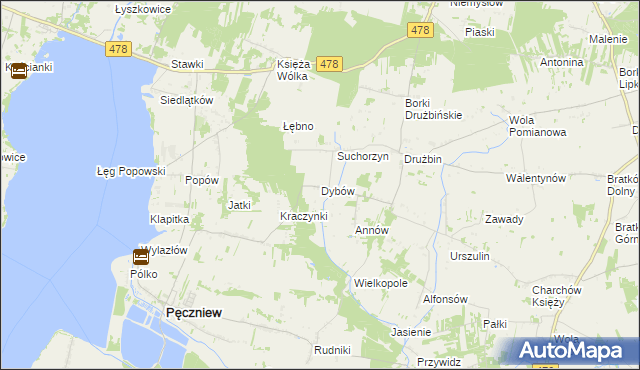 mapa Dybów gmina Pęczniew, Dybów gmina Pęczniew na mapie Targeo