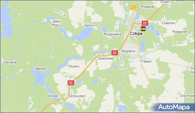 mapa Dzwonowo gmina Człopa, Dzwonowo gmina Człopa na mapie Targeo