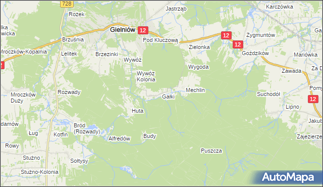 mapa Gałki gmina Gielniów, Gałki gmina Gielniów na mapie Targeo