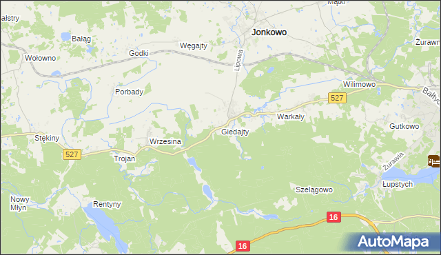 mapa Giedajty, Giedajty na mapie Targeo