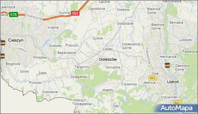 mapa Goleszów powiat cieszyński, Goleszów powiat cieszyński na mapie Targeo