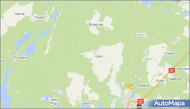 mapa Golin gmina Człopa, Golin gmina Człopa na mapie Targeo