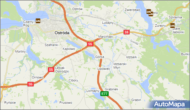 mapa Górka gmina Ostróda, Górka gmina Ostróda na mapie Targeo