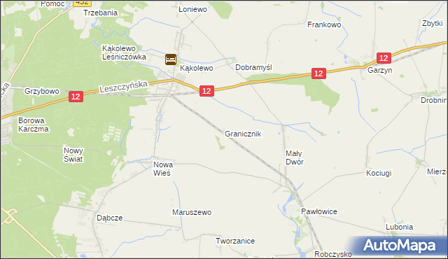 mapa Granicznik gmina Krzemieniewo, Granicznik gmina Krzemieniewo na mapie Targeo