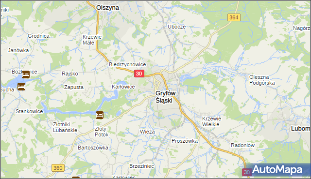 mapa Gryfów Śląski, Gryfów Śląski na mapie Targeo