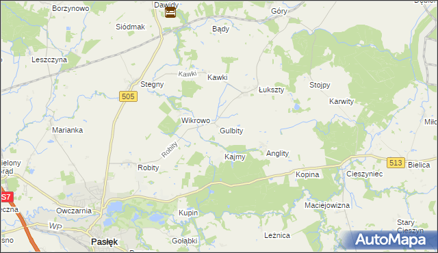mapa Gulbity gmina Pasłęk, Gulbity gmina Pasłęk na mapie Targeo