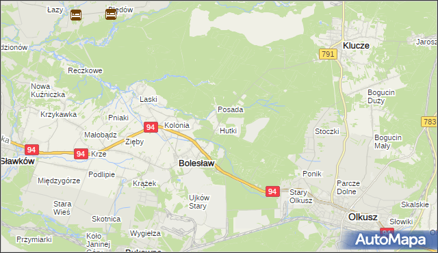 mapa Hutki gmina Bolesław, Hutki gmina Bolesław na mapie Targeo