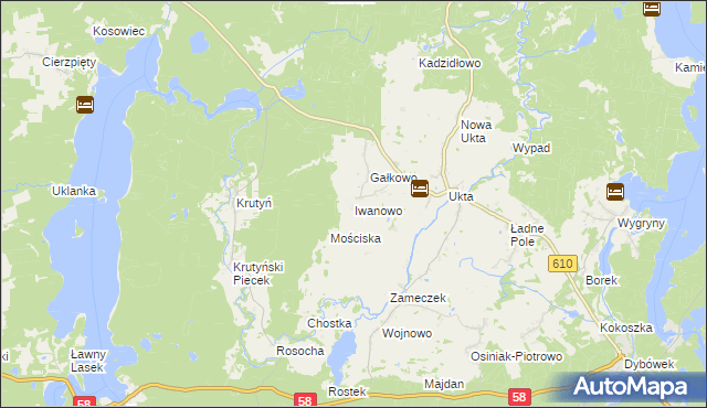 mapa Iwanowo gmina Ruciane-Nida, Iwanowo gmina Ruciane-Nida na mapie Targeo