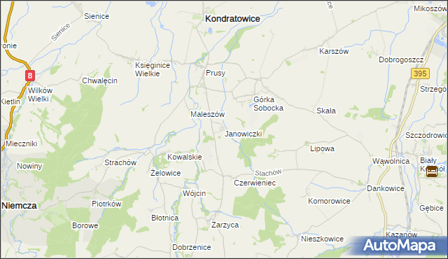 mapa Janowiczki gmina Kondratowice, Janowiczki gmina Kondratowice na mapie Targeo