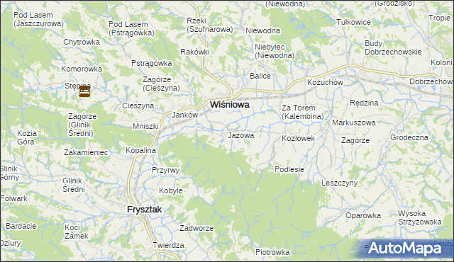 mapa Jazowa gmina Wiśniowa, Jazowa gmina Wiśniowa na mapie Targeo