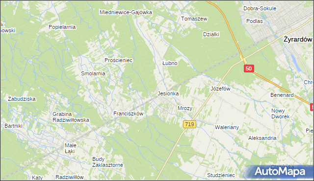 mapa Jesionka gmina Wiskitki, Jesionka gmina Wiskitki na mapie Targeo