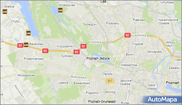 mapa Jeżyce gmina Poznań, Jeżyce gmina Poznań na mapie Targeo