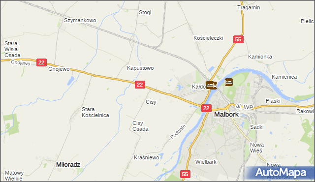 mapa Kałdowo gmina Malbork, Kałdowo gmina Malbork na mapie Targeo