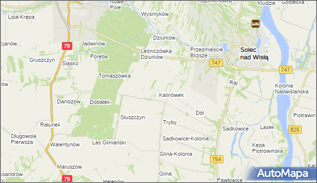 mapa Kalinówek gmina Solec nad Wisłą, Kalinówek gmina Solec nad Wisłą na mapie Targeo
