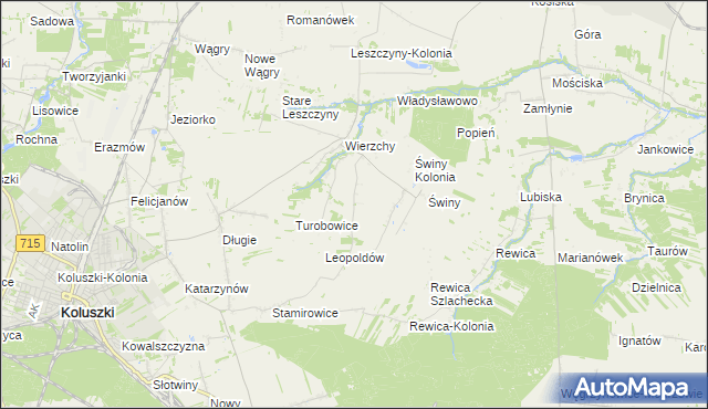 mapa Kazimierzów gmina Koluszki, Kazimierzów gmina Koluszki na mapie Targeo