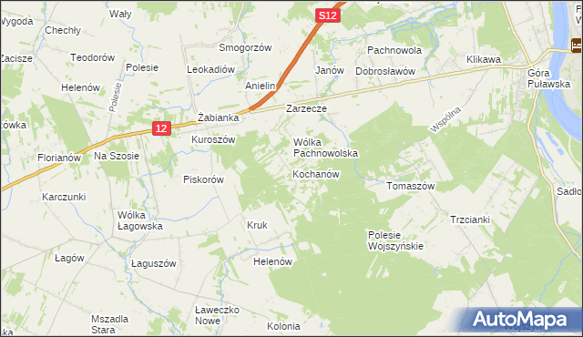 mapa Kochanów gmina Puławy, Kochanów gmina Puławy na mapie Targeo