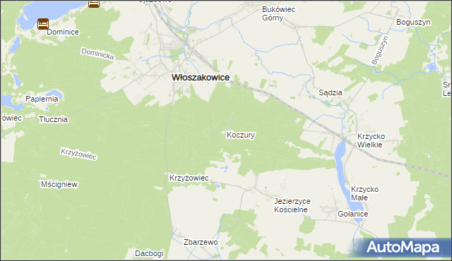 mapa Koczury gmina Włoszakowice, Koczury gmina Włoszakowice na mapie Targeo