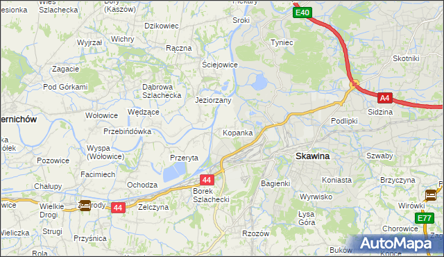 mapa Kopanka gmina Skawina, Kopanka gmina Skawina na mapie Targeo