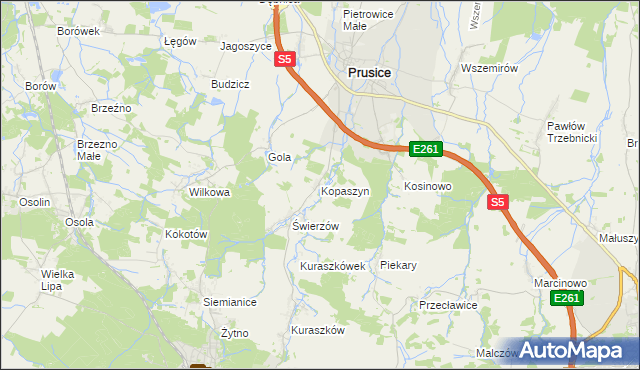 mapa Kopaszyn gmina Prusice, Kopaszyn gmina Prusice na mapie Targeo