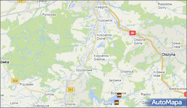 mapa Kościelniki Średnie, Kościelniki Średnie na mapie Targeo