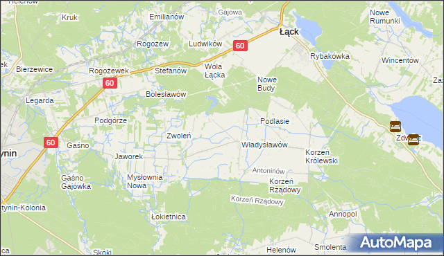 mapa Kościuszków gmina Łąck, Kościuszków gmina Łąck na mapie Targeo