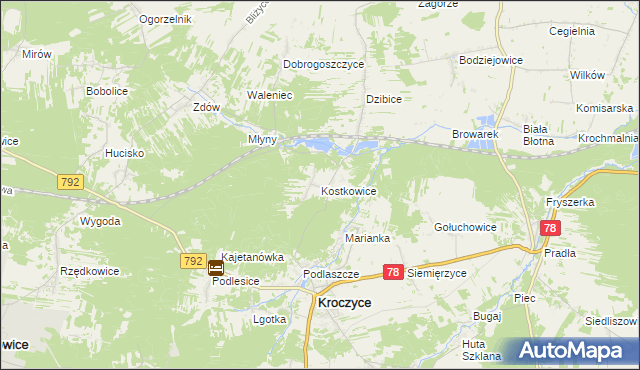 mapa Kostkowice gmina Kroczyce, Kostkowice gmina Kroczyce na mapie Targeo