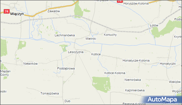 mapa Kotlice gmina Miączyn, Kotlice gmina Miączyn na mapie Targeo