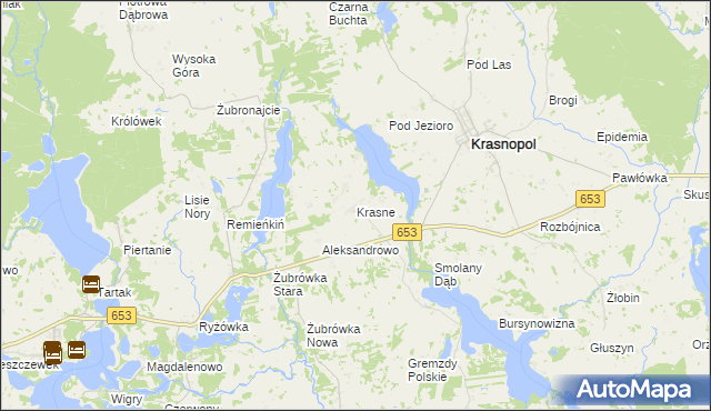 mapa Krasne gmina Krasnopol, Krasne gmina Krasnopol na mapie Targeo