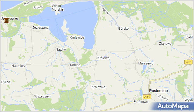 mapa Królewo gmina Postomino, Królewo gmina Postomino na mapie Targeo