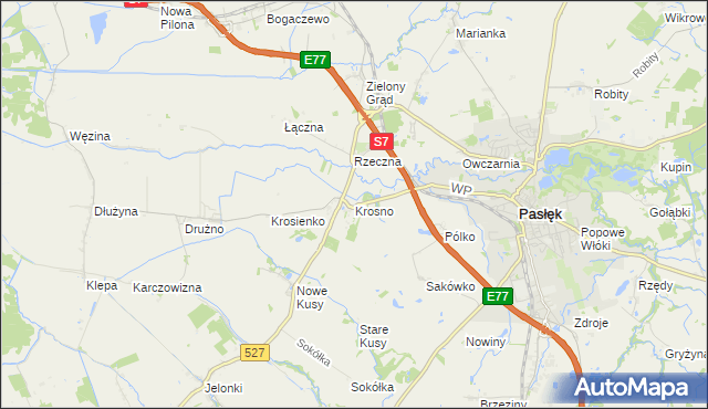 mapa Krosno gmina Pasłęk, Krosno gmina Pasłęk na mapie Targeo