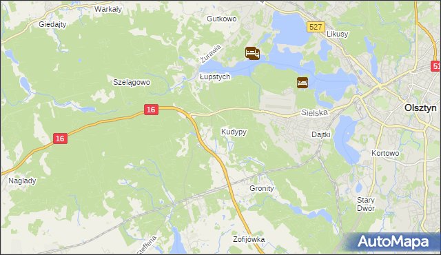 mapa Kudypy gmina Gietrzwałd, Kudypy gmina Gietrzwałd na mapie Targeo