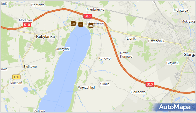 mapa Kunowo gmina Kobylanka, Kunowo gmina Kobylanka na mapie Targeo