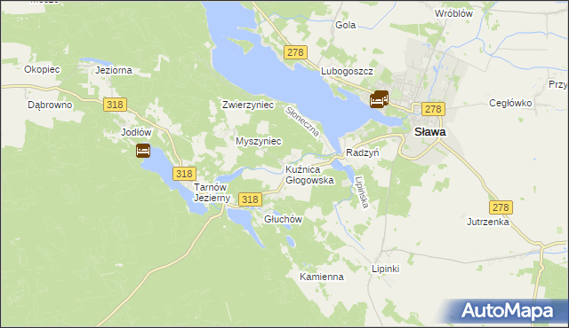 mapa Kuźnica Głogowska, Kuźnica Głogowska na mapie Targeo