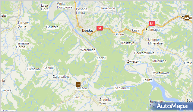 mapa Łączki gmina Lesko, Łączki gmina Lesko na mapie Targeo