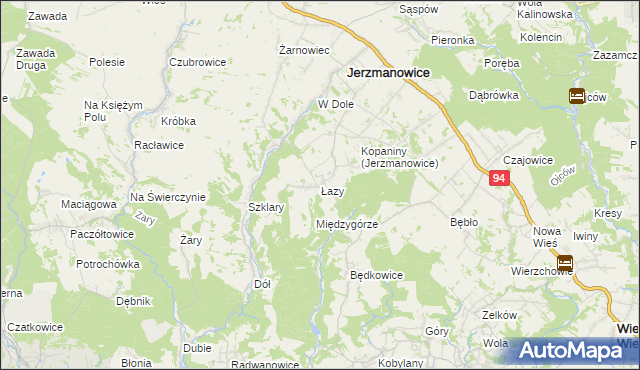 mapa Łazy gmina Jerzmanowice-Przeginia, Łazy gmina Jerzmanowice-Przeginia na mapie Targeo