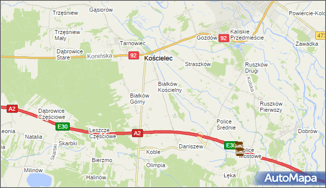 mapa Leszcze gmina Kościelec, Leszcze gmina Kościelec na mapie Targeo