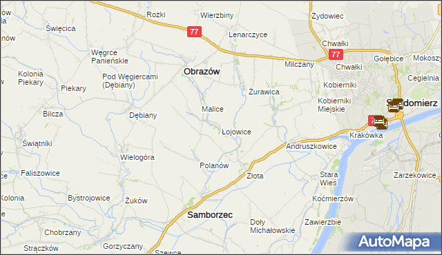 mapa Łojowice gmina Samborzec, Łojowice gmina Samborzec na mapie Targeo