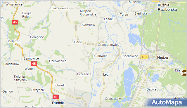 mapa Łubowice gmina Rudnik, Łubowice gmina Rudnik na mapie Targeo