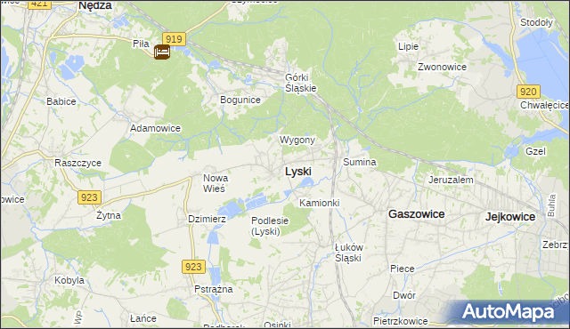 mapa Lyski powiat rybnicki, Lyski powiat rybnicki na mapie Targeo