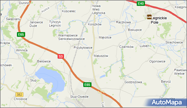 mapa Małuszów gmina Męcinka, Małuszów gmina Męcinka na mapie Targeo