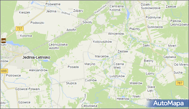 mapa Marcelów gmina Pionki, Marcelów gmina Pionki na mapie Targeo