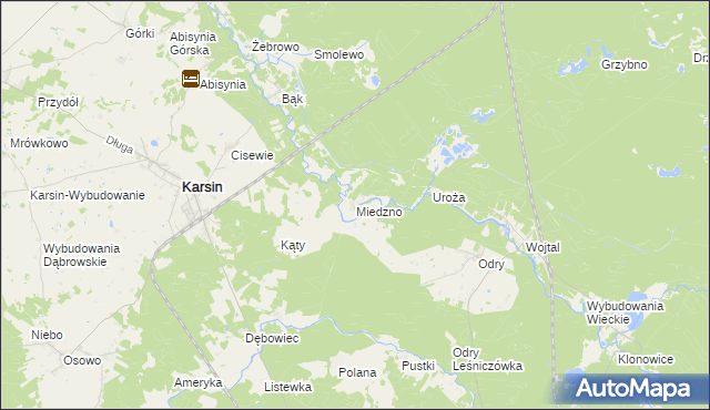 mapa Miedzno gmina Karsin, Miedzno gmina Karsin na mapie Targeo