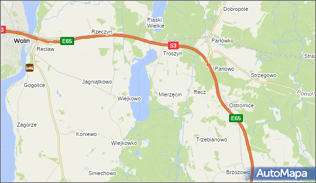 mapa Mierzęcin gmina Wolin, Mierzęcin gmina Wolin na mapie Targeo