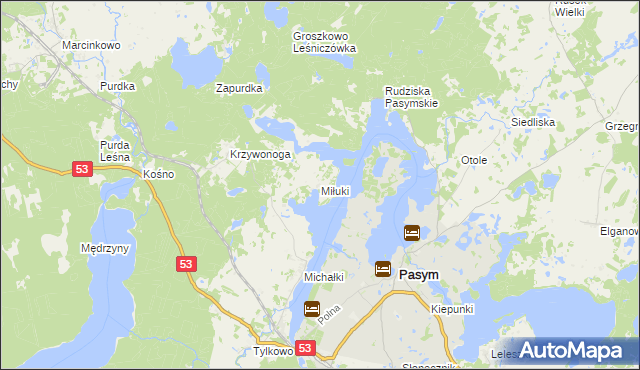 mapa Miłuki gmina Pasym, Miłuki gmina Pasym na mapie Targeo