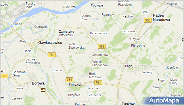 mapa Młodochów gmina Gawłuszowice, Młodochów gmina Gawłuszowice na mapie Targeo